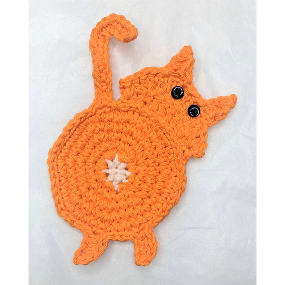 Cat Butt Coasters Crochet Set of Two Peeking Kitty Handmade Table Mug Rugs - Picture 14 of 16